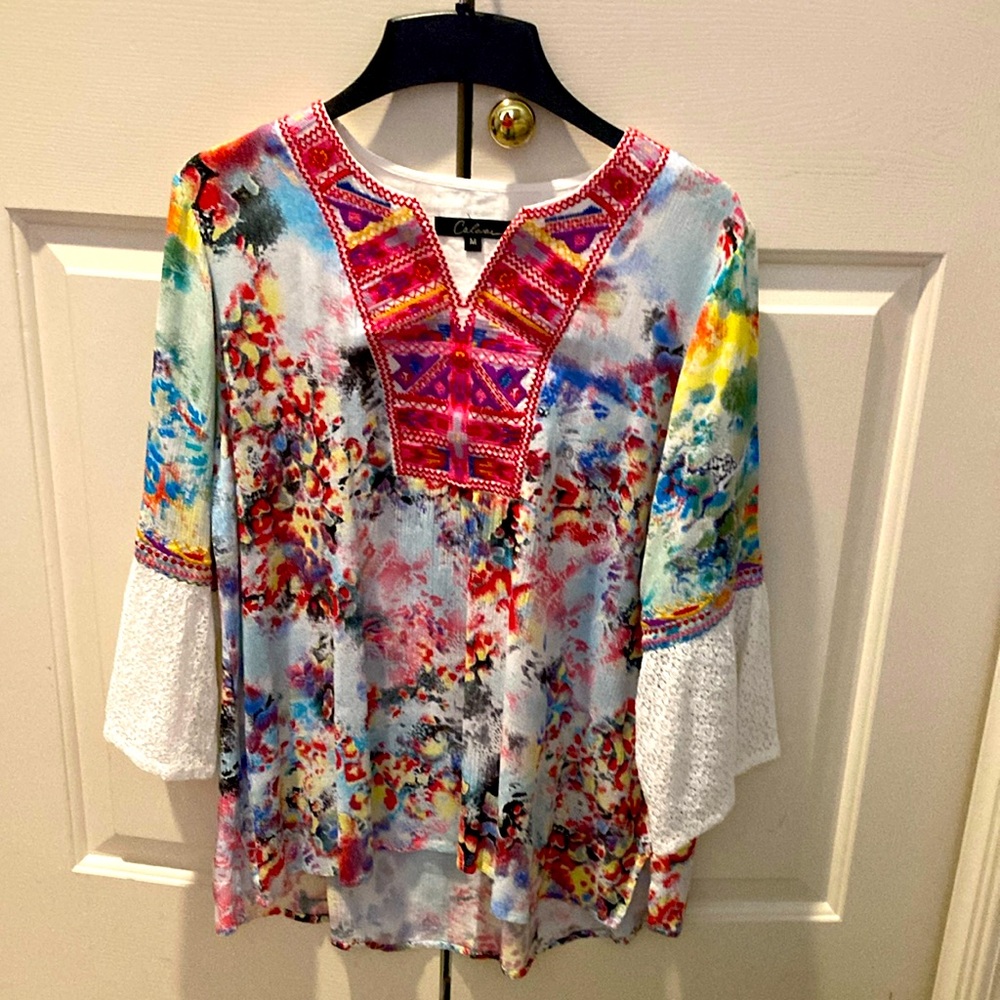 Calessa embroidered bib bright color top
